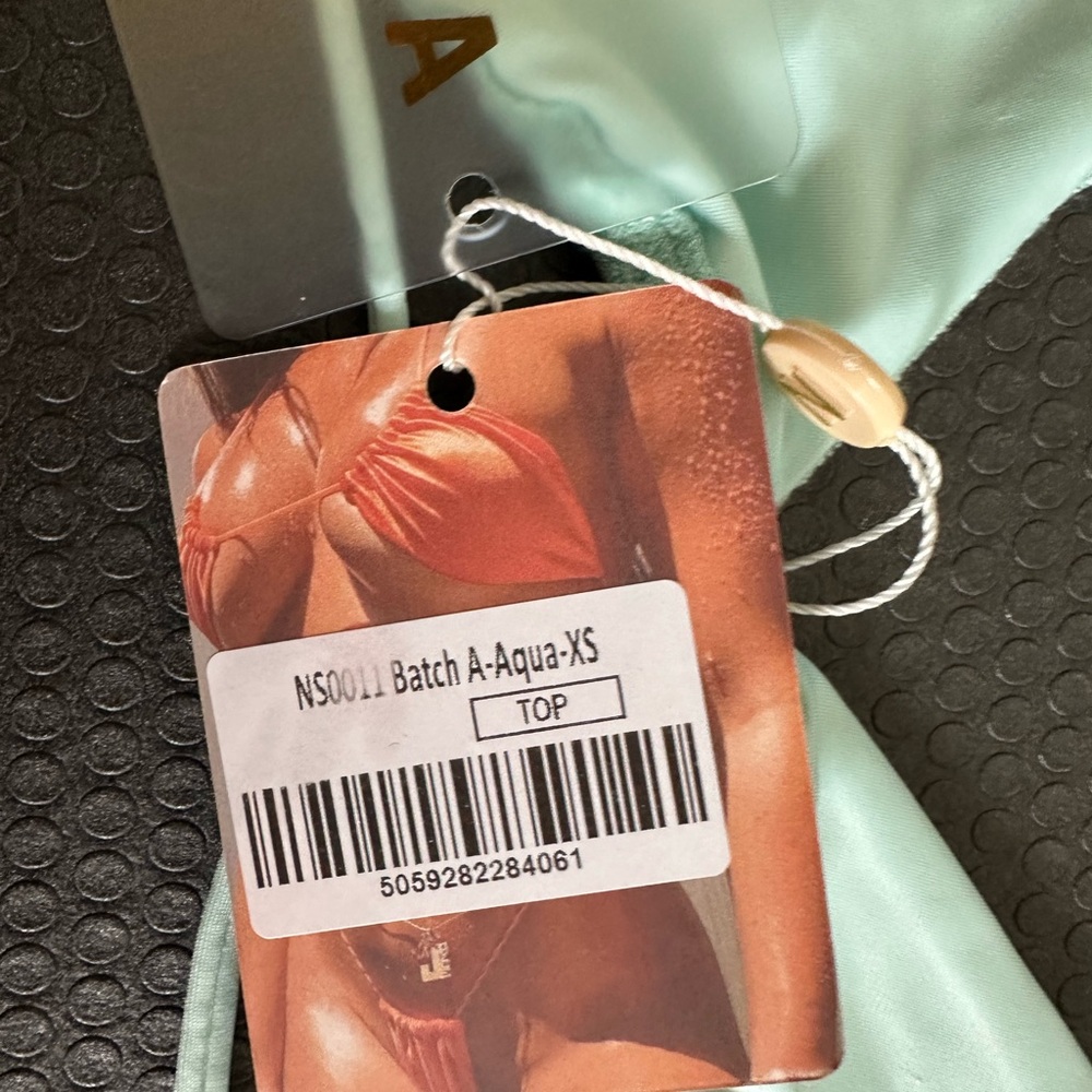 NWT NEENA Aqua Teal One Shoulder Double Strap Terry Cloth Bikini Top size XS - Picture 6 of 6